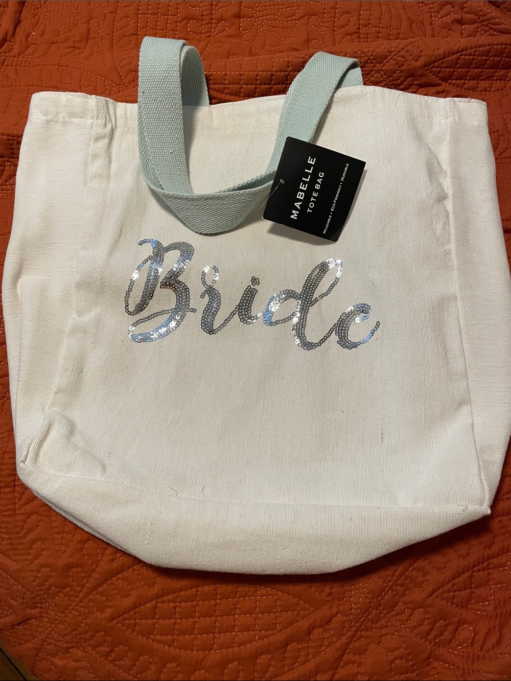 Bride Canvas Tote NWT 16 deep 14 across 5 width Sequin Bride on both sides